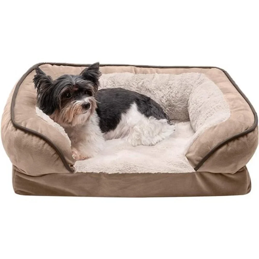 Plush & Velvet Waves Sofa-Style Cooling Gel Foam Dog Bed - Brownstone, Small